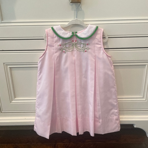 Pink Sleeveless Kids Dress with Green Trim - Picture 1 of 4